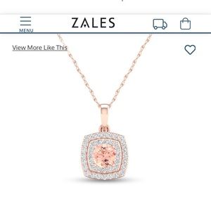 Zales Necklace 5.0 mm Morganite and 1/5 CT. Diamond Double Cushion Frame 10k RG